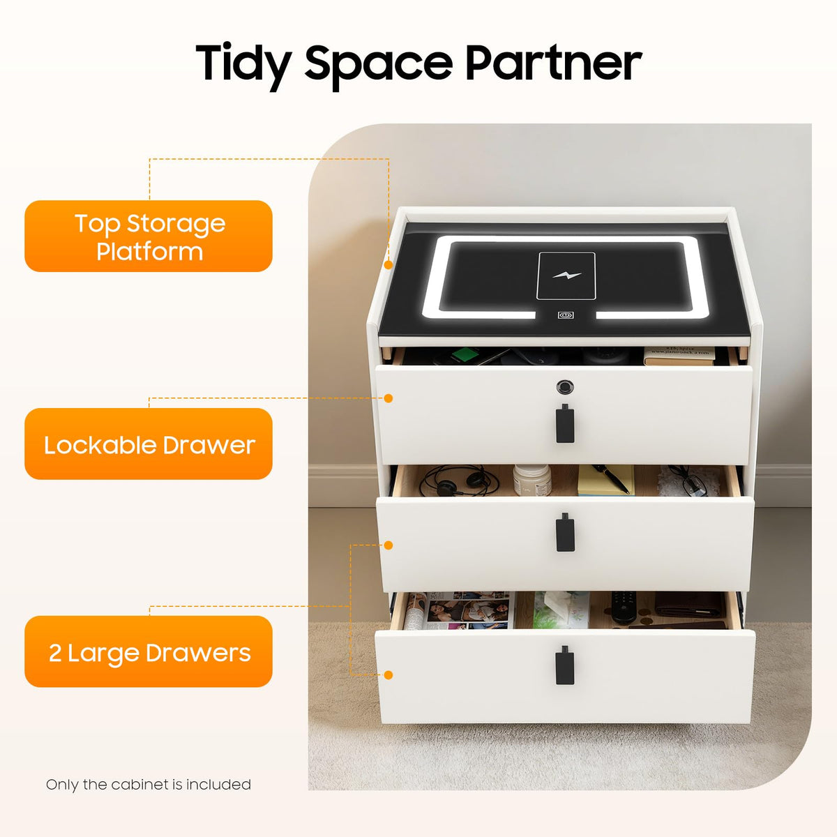LED Nightstand with Charging Station and Drawers G156360