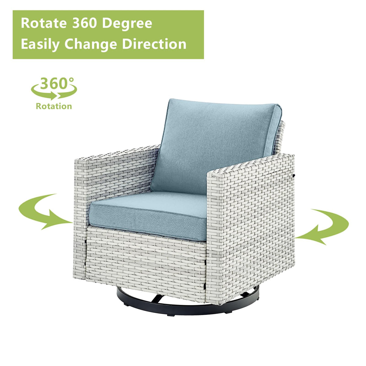 6 Piece Wicker Patio Conversation Set with Swivel Rocker Chairs and Ottoman R73103
