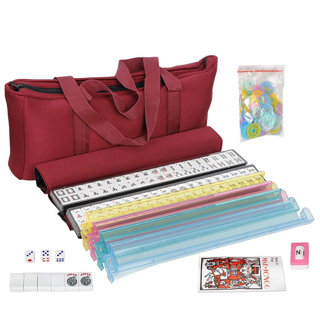 166 Tiles 4 Colors Mahjong Set with Soft Bag C7581
