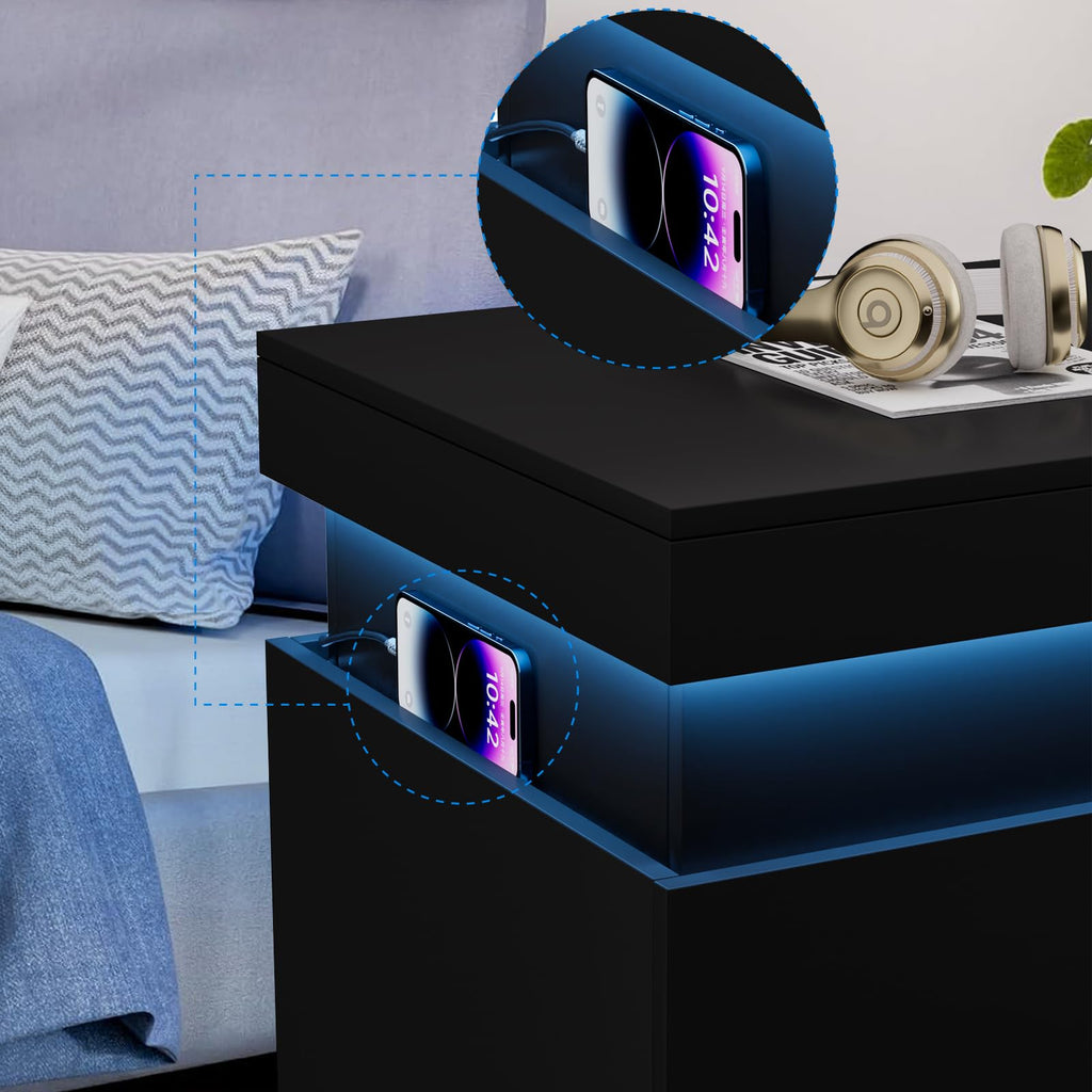 LED Smart Nightstand with Charging Station & RGB Lights I495