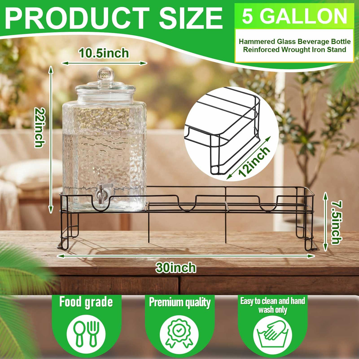 3 Pack 5 Gallon Glass Drink Dispensers with Stand A541502