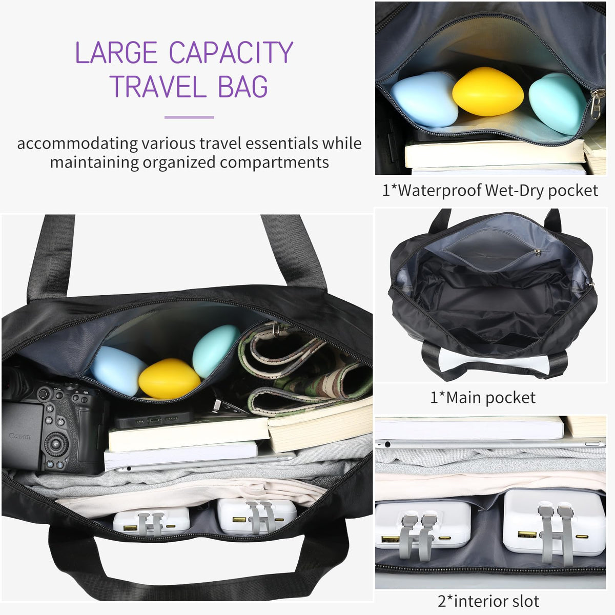 Expandable Rolling Duffle Bag with Wheels, 18L to 30L, Black A62084