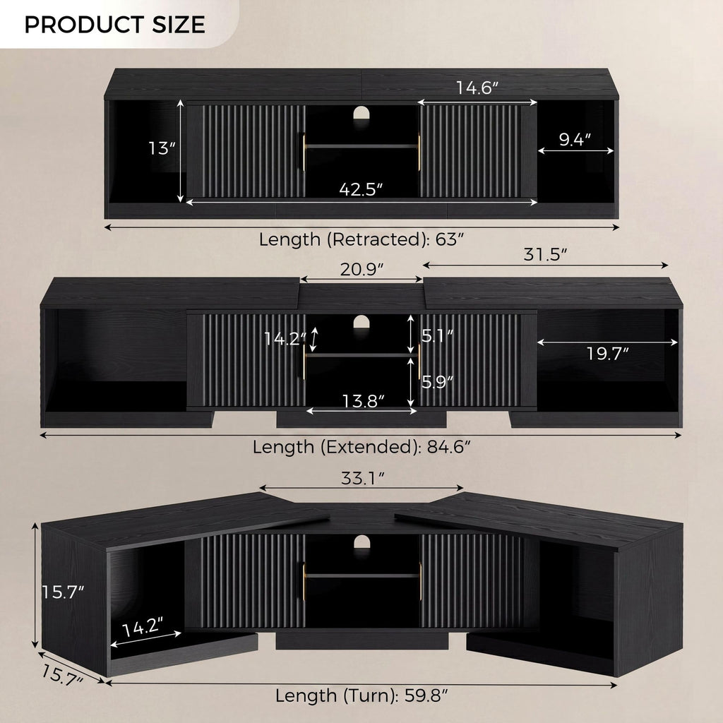 Black Adjustable TV Stand with Storage Cabinets Y4159