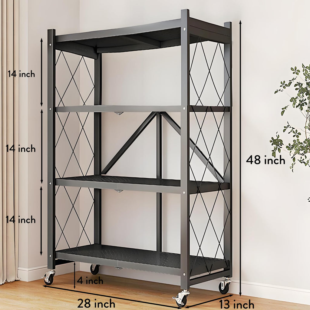 Metal Shelves, 4-Tier Foldable Shelving Unit with Wheels V45981