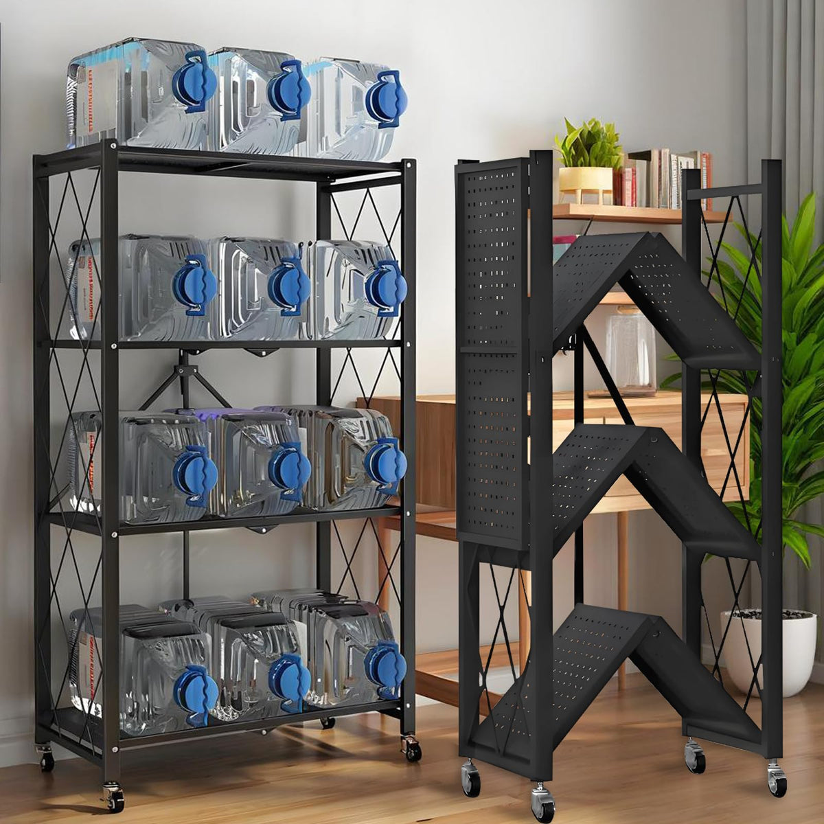 Metal Shelves, 4-Tier Foldable Shelving Unit with Wheels V45981