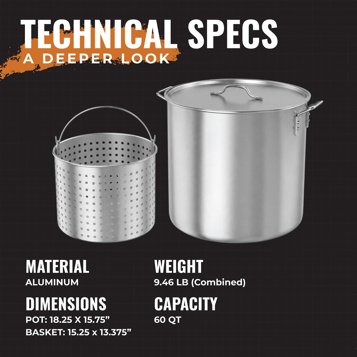 60Qt Aluminum Stock Pot with Strainer and Lid Y91497