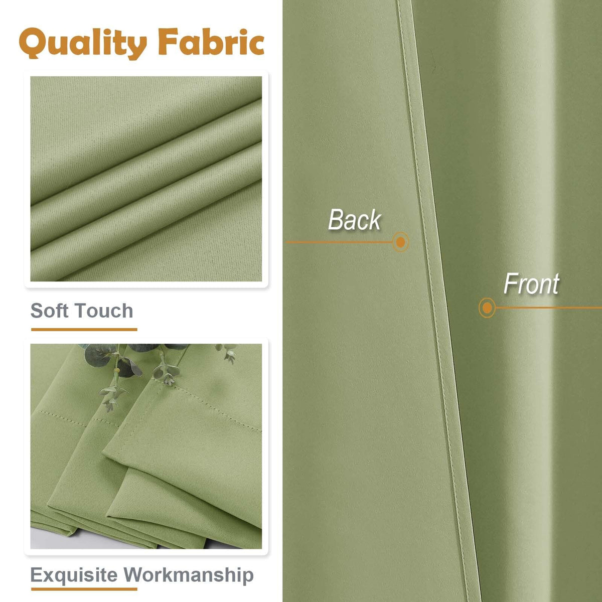 Sage Green 72 Inch Blackout Curtains 2 Panels Set I10555