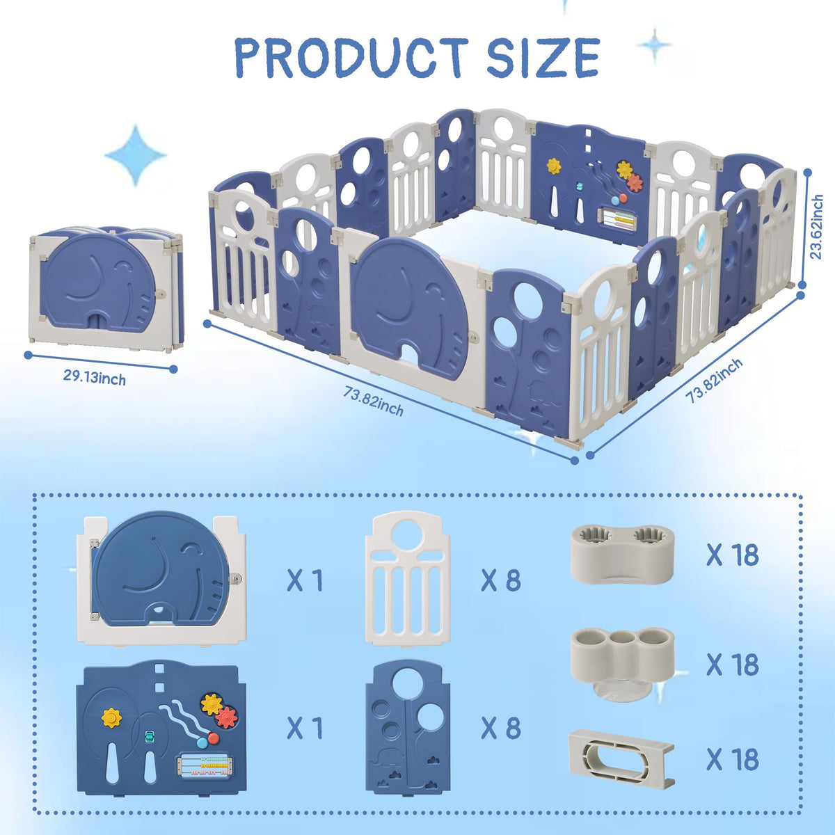 18-Panel Foldable Baby Playpen F6994