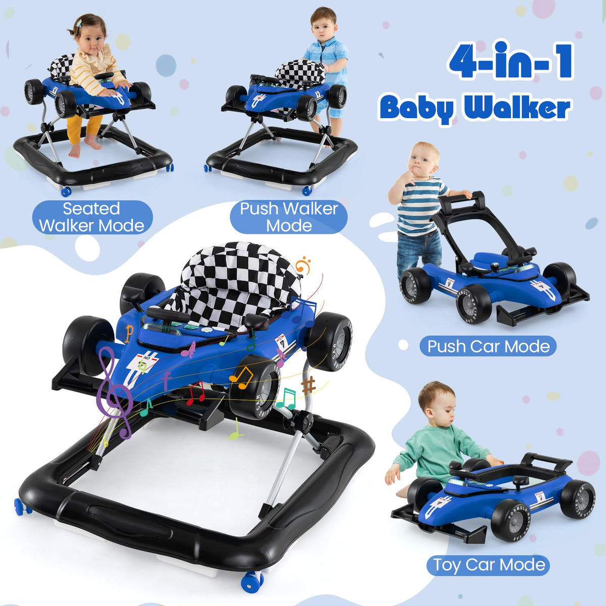 Foldable Baby Walker with Adjustable Heights and Wheels I29944