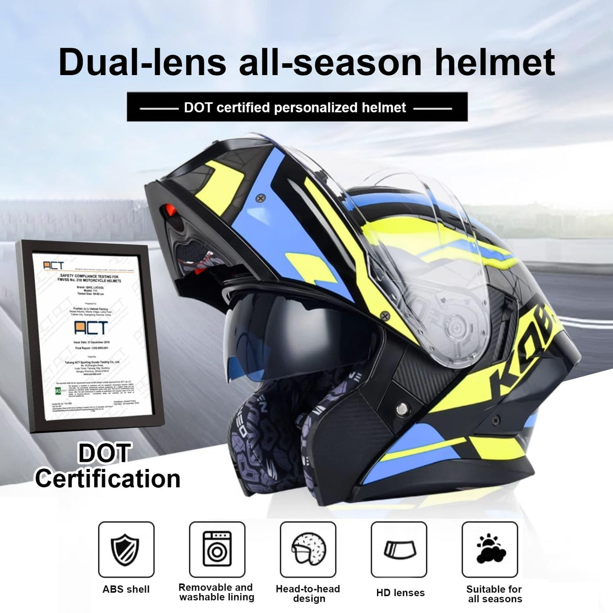 Bluetooth Modular Motorcycle Helmet with Dual Visor Full Face Flip Up DOT Approved N712050