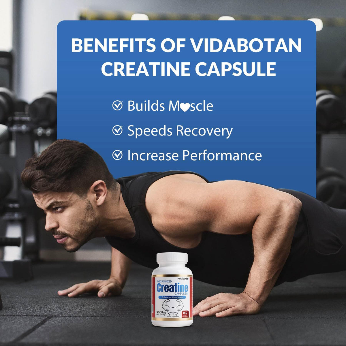 5000mg Micronized Creatine Monohydrate Capsules with Vitamin B12, Vegan, Gluten Free, 150 Count M147