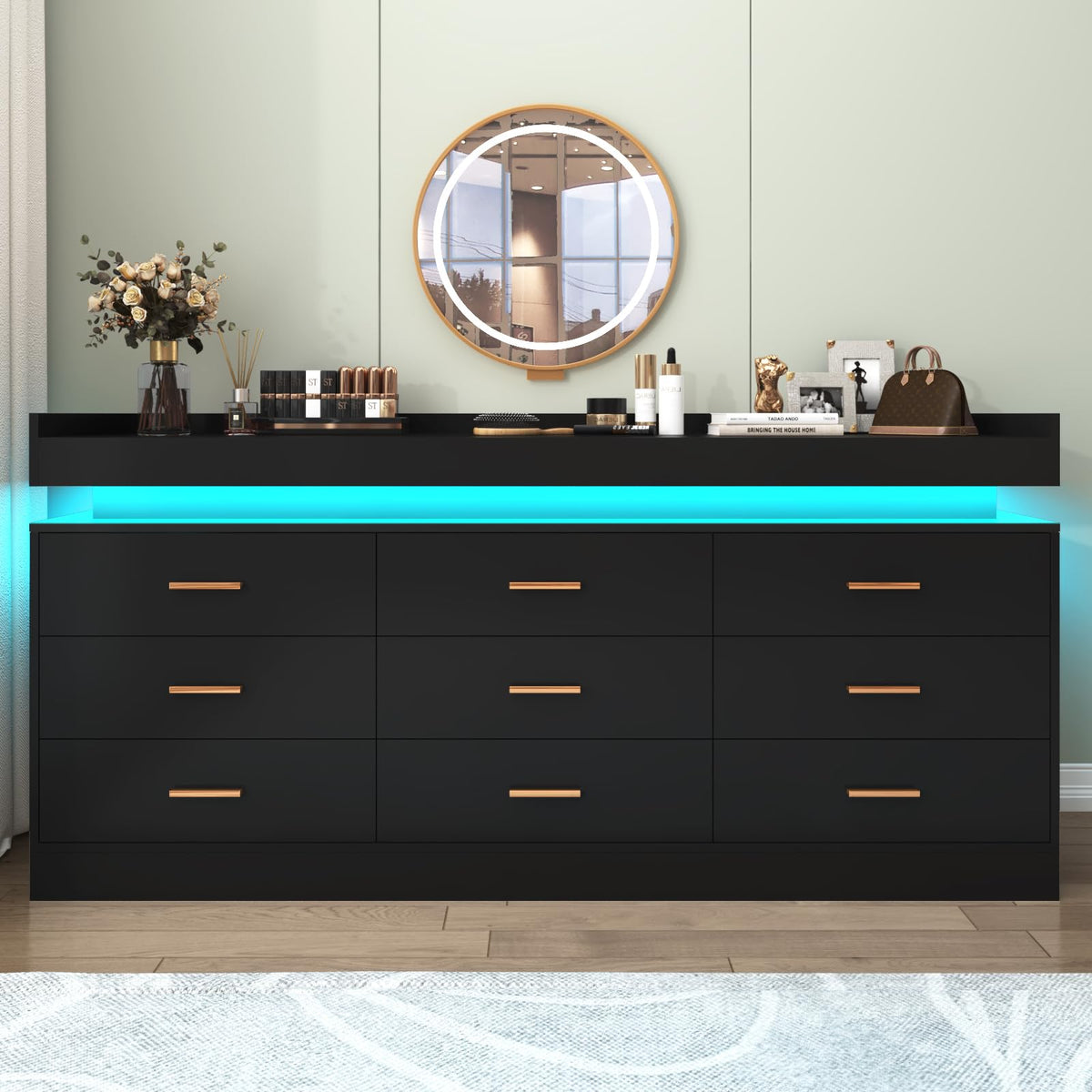 9 Drawer Dresser with LED Light and Charging Station H78076