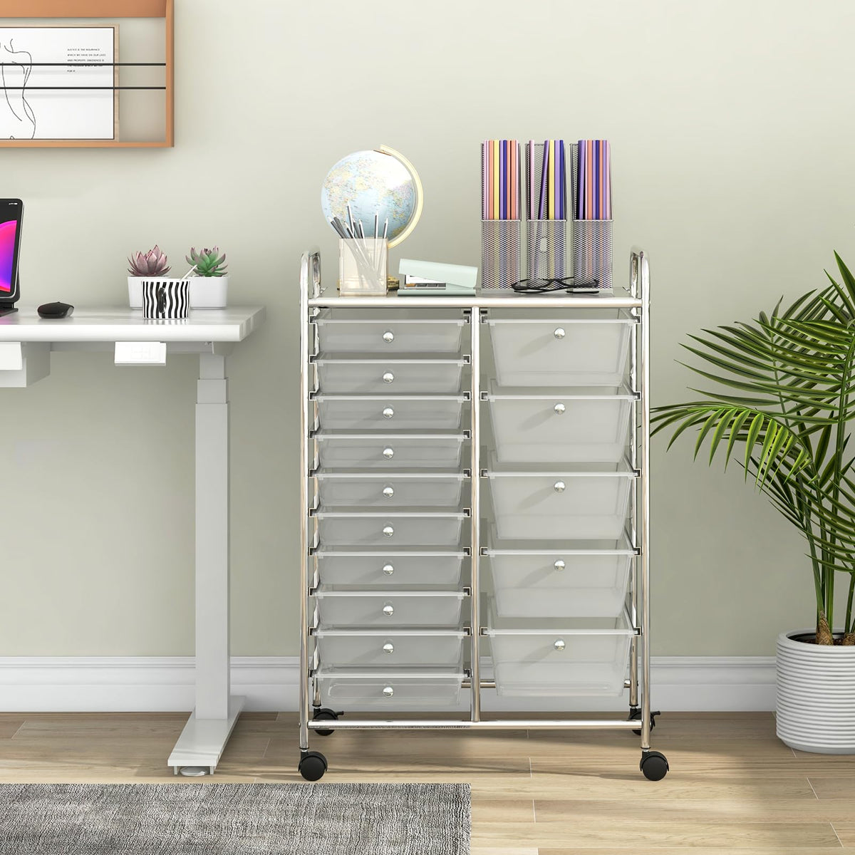 15 Drawer Rolling Storage Cart with Metal Frame V3796
