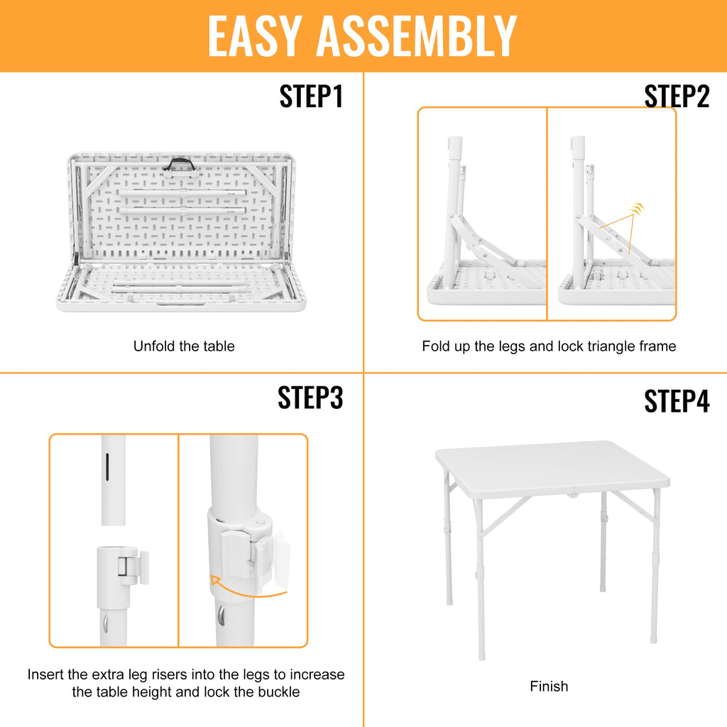 34'' Square Folding Card Table, Portable Plastic Dining Table with Carry Handle, White E2964