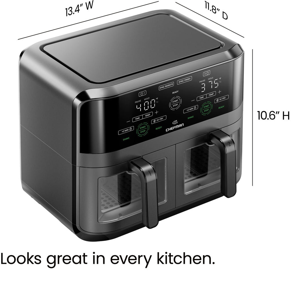 6 Quart Dual Basket Nonstick Air Fryer - Black S2136