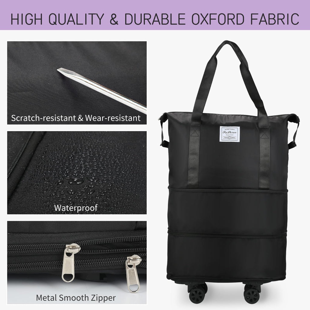 Expandable Rolling Duffle Bag with Wheels, 18L to 30L, Black A62084