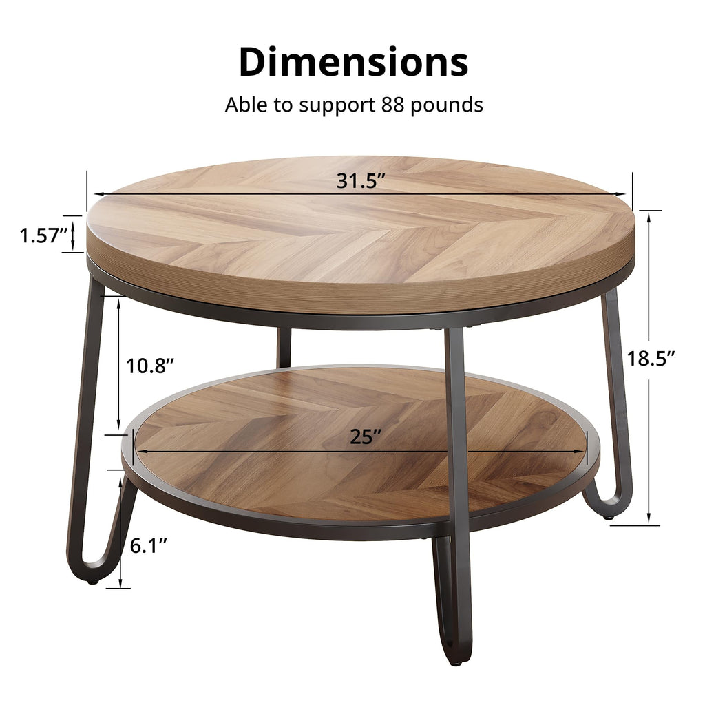 32" Round Coffee Table with 2-Tier Storage Shelf X28135