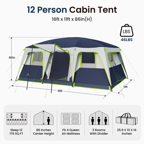 12 Person Camping Tent with Shade Canopy H75726