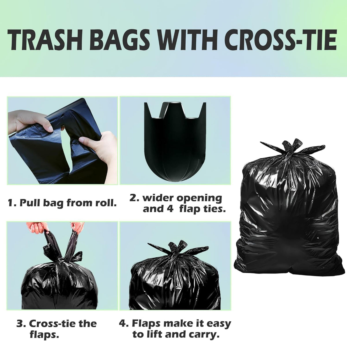 40-45 Gallon Heavy Duty Black Trash Bags 60 Count 1.2 Mil K93403