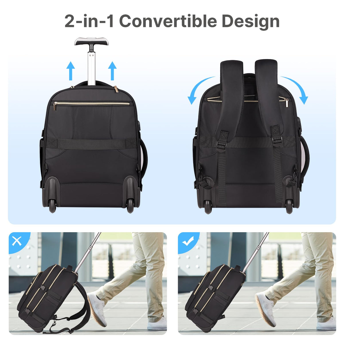 Rolling Backpack with Wheels Y4825