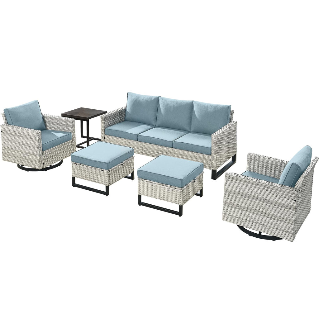 6 Piece Wicker Patio Conversation Set with Swivel Rocker Chairs and Ottoman R73103