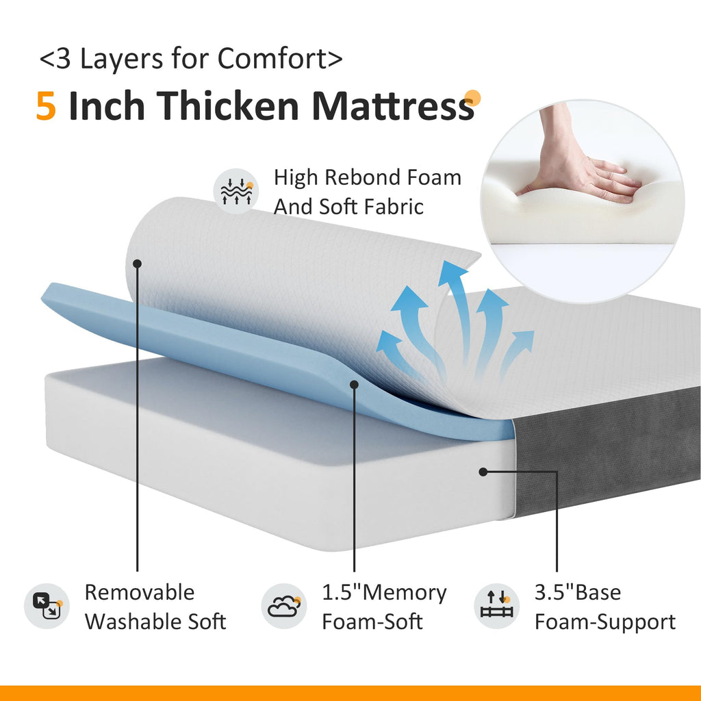Twin Size Folding Bed with Memory Foam Mattress V742365