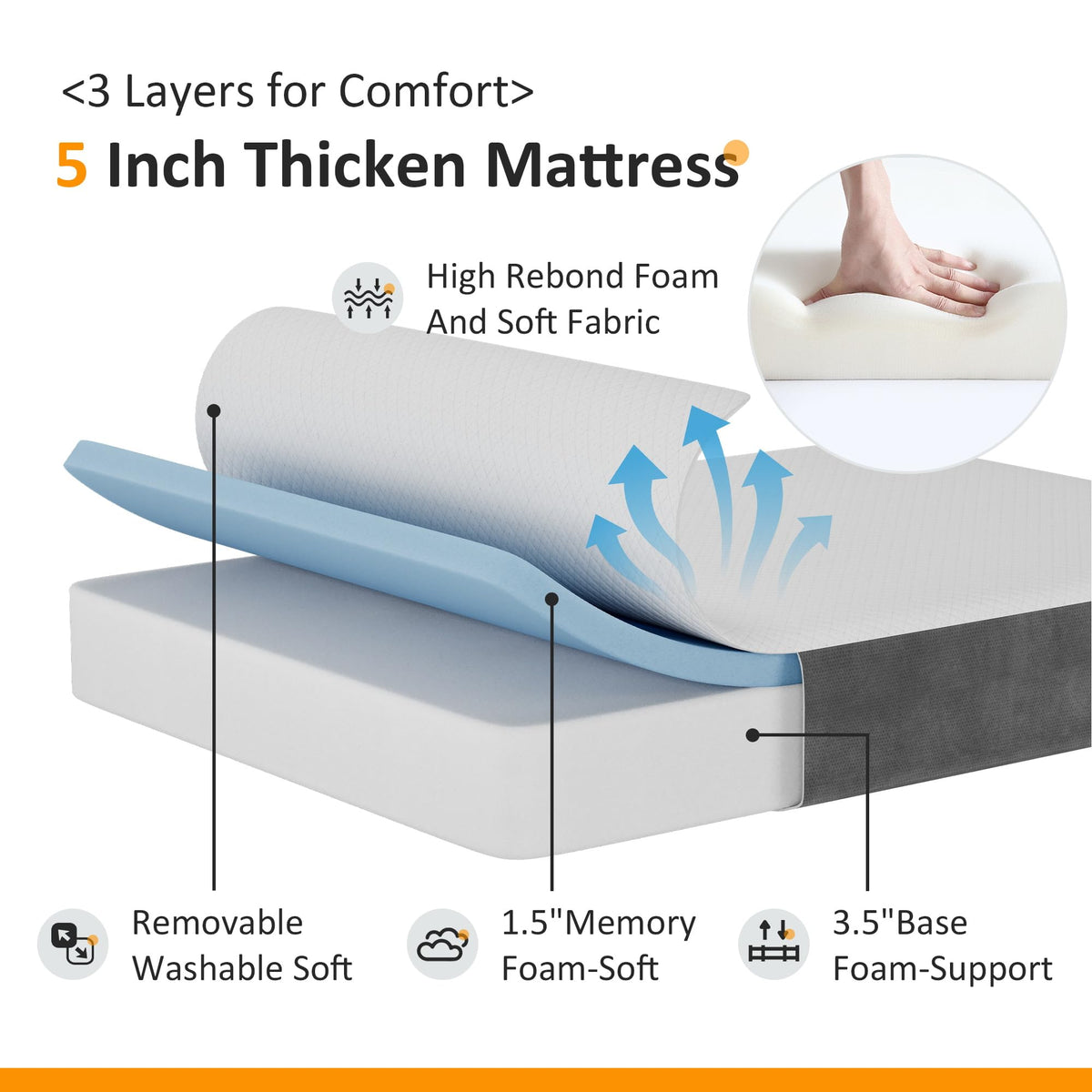 Twin Size Folding Bed with Memory Foam Mattress V742365