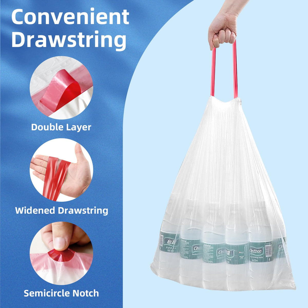 13.2 Gallon Tall Kitchen Drawstring Trash Bags, 200 Count Unscented Leak Proof F66742