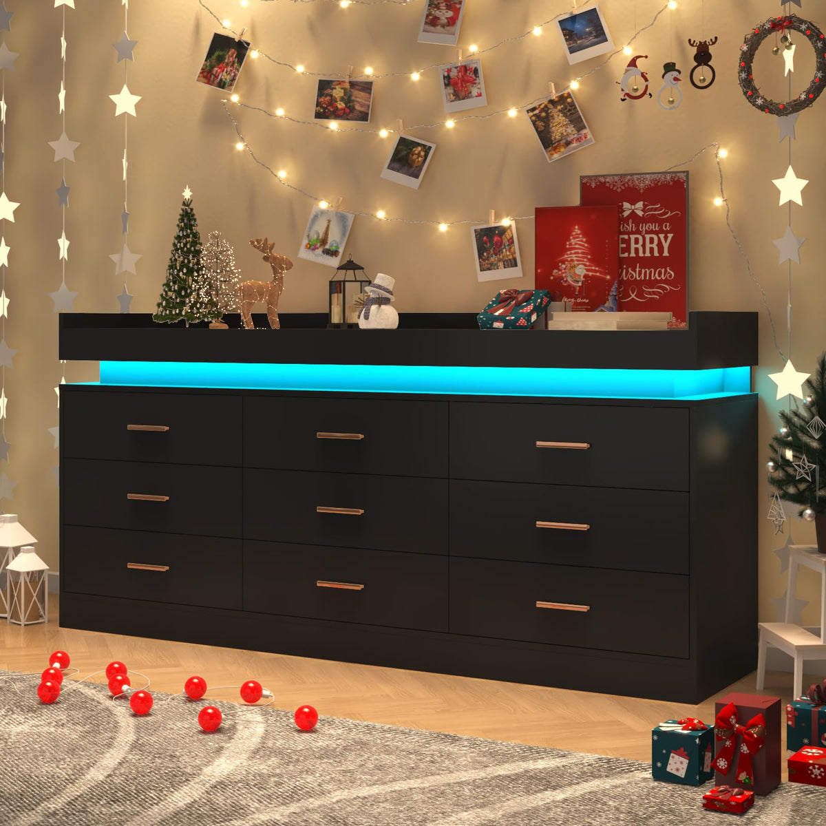 9 Drawer Dresser with LED Light and Charging Station H78076