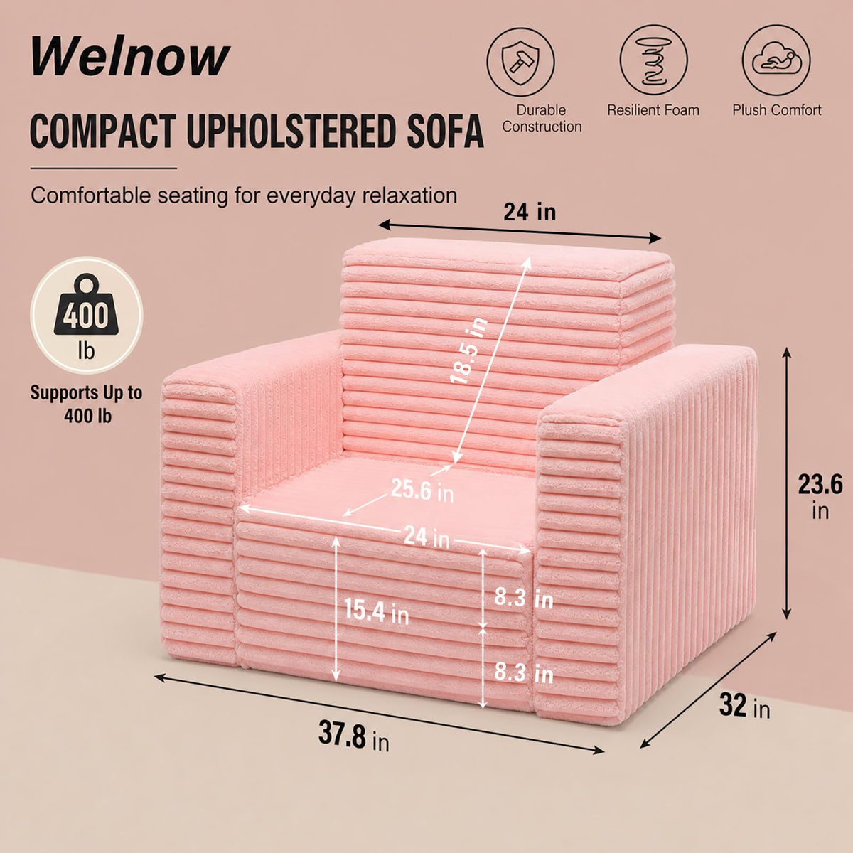 Pink Folding Sofa Bed with Ottoman F8832