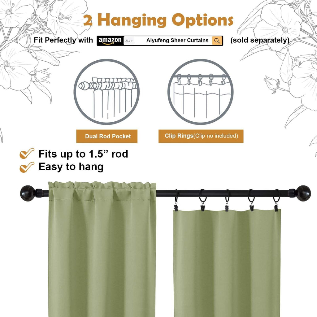 Sage Green 72 Inch Blackout Curtains 2 Panels Set I10555