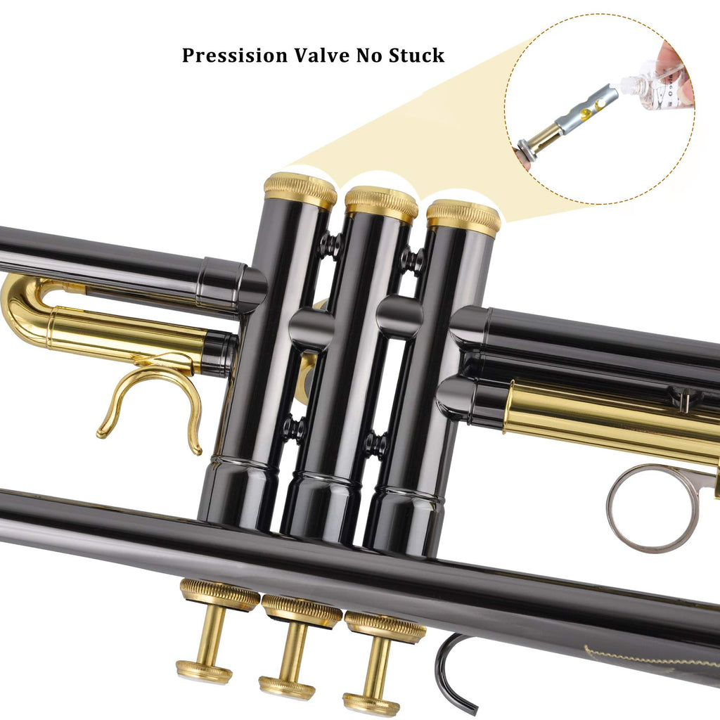 Bb Trumpet Set with Carrying Case, Gloves, 7C Mouthpiece, Tuning Rod, Black Nickel F621