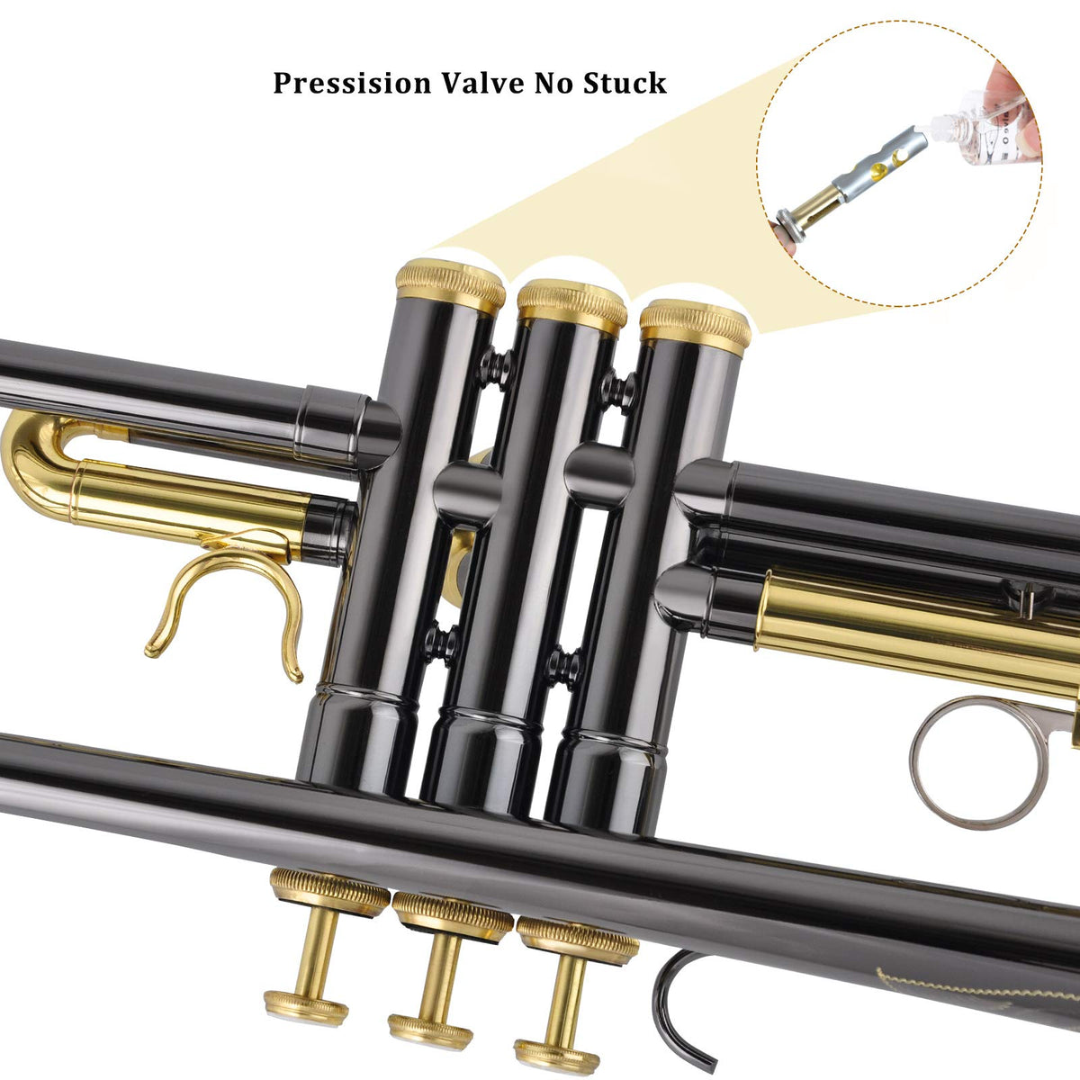 Bb Trumpet Set with Carrying Case, Gloves, 7C Mouthpiece, Tuning Rod, Black Nickel F621