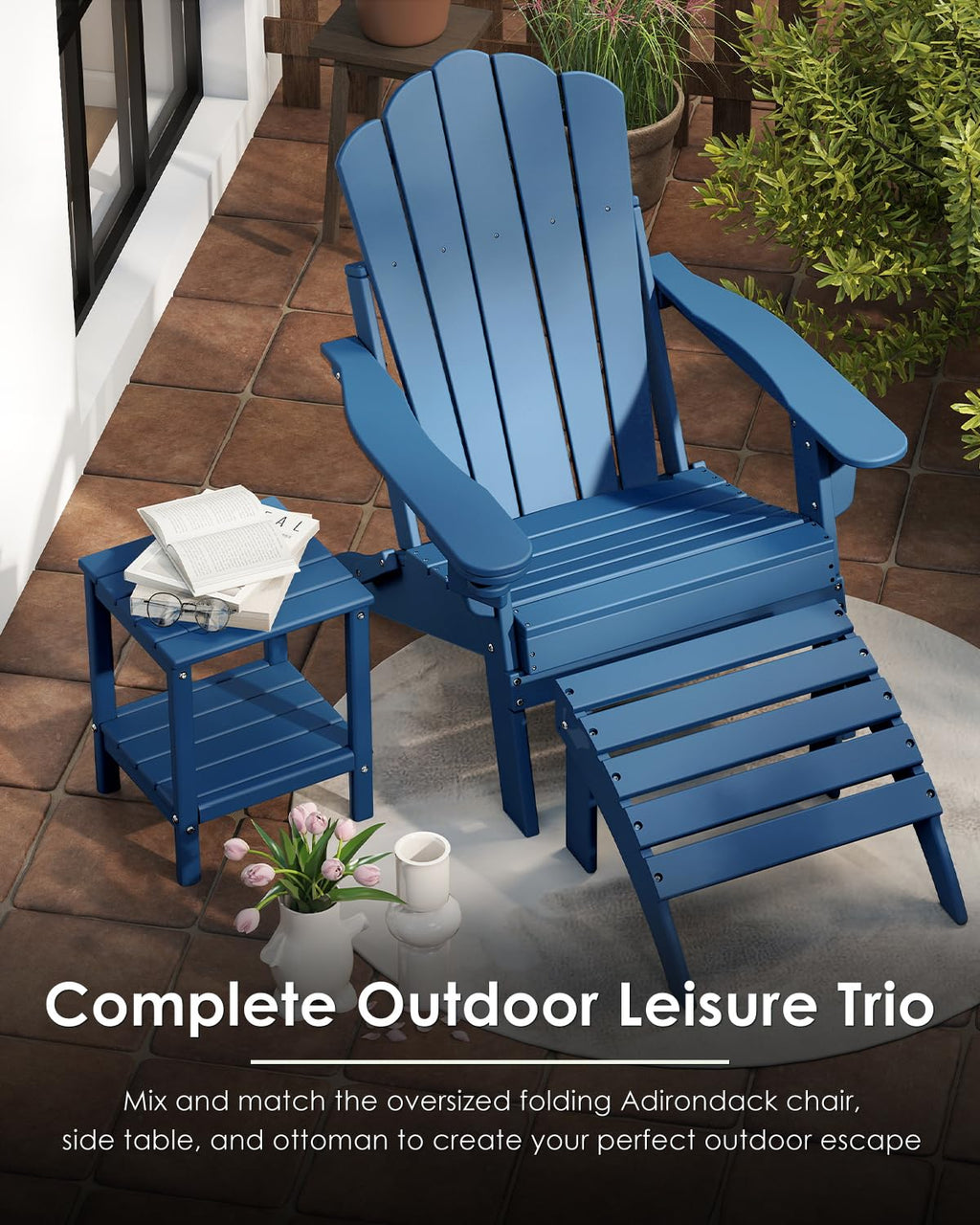 Oversized Folding Adirondack Chairs Set of 2 Blue N5618