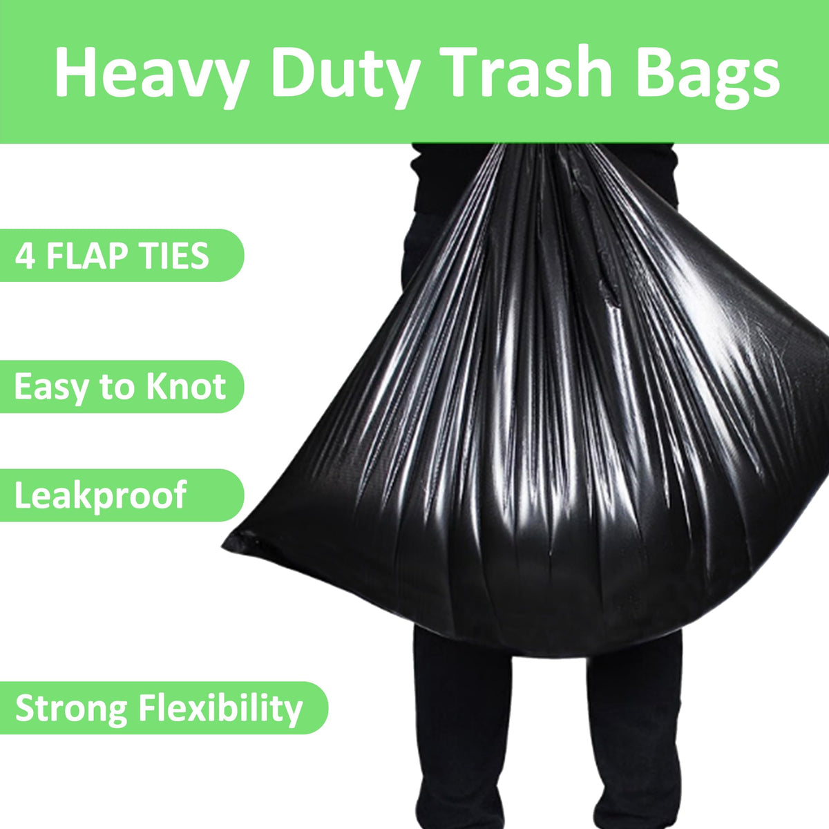 40-45 Gallon Heavy Duty Black Trash Bags 60 Count 1.2 Mil K93403