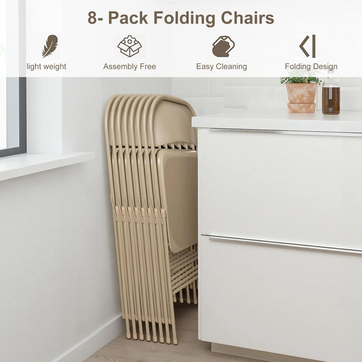 Folding Chair Set of 8 Heavy Duty Metal Stackable B86171