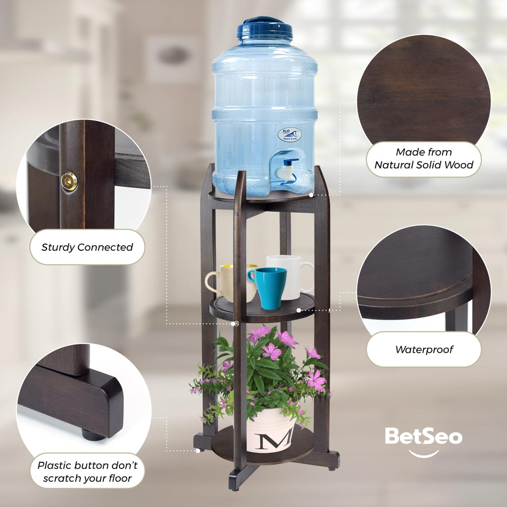 Solid Wood Water Dispenser Floor Stand with 3 Round Shelfs J484
