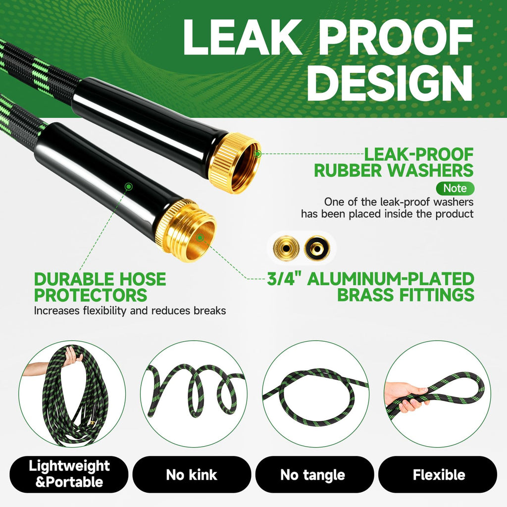 100ft Flexible Non-Expandable Garden Hose with 3/4" Brass Fittings U60388