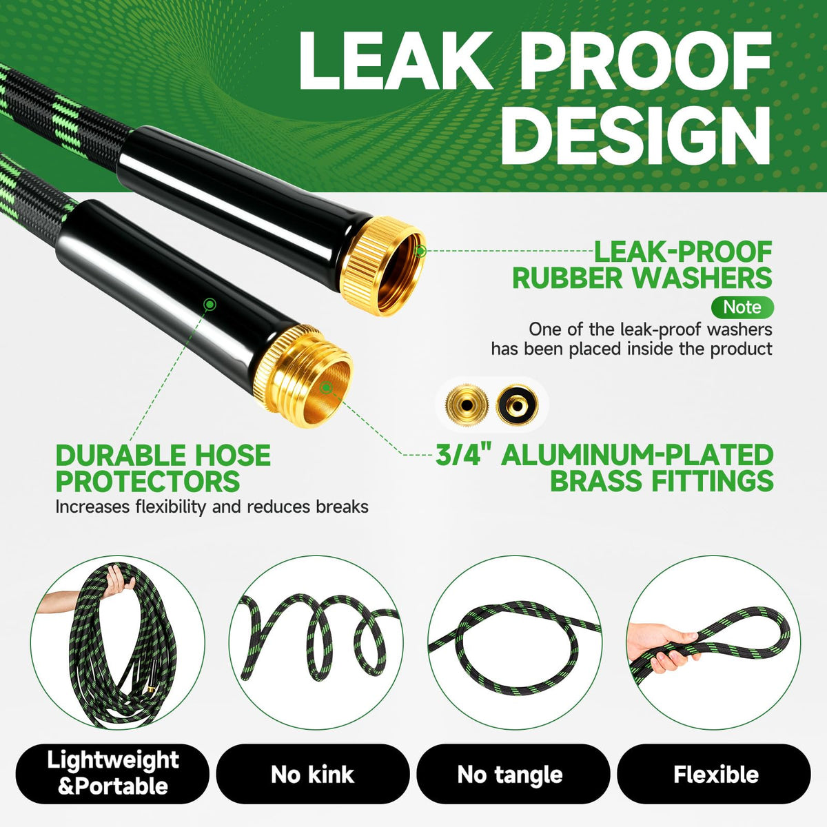 100ft Flexible Non-Expandable Garden Hose with 3/4" Brass Fittings U60388