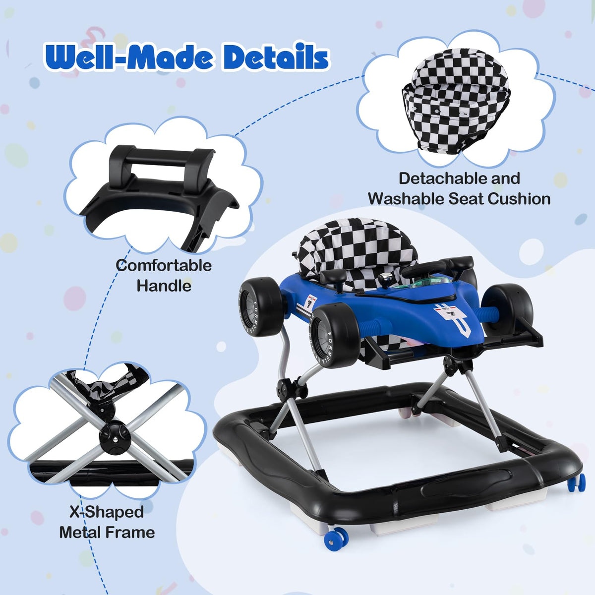 Foldable Baby Walker with Adjustable Heights and Wheels I29944