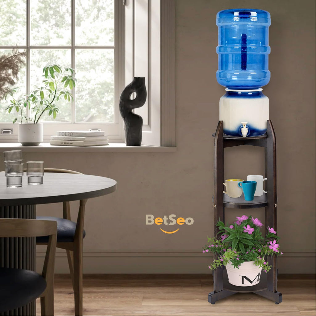 Solid Wood Water Dispenser Floor Stand with 3 Round Shelfs J484
