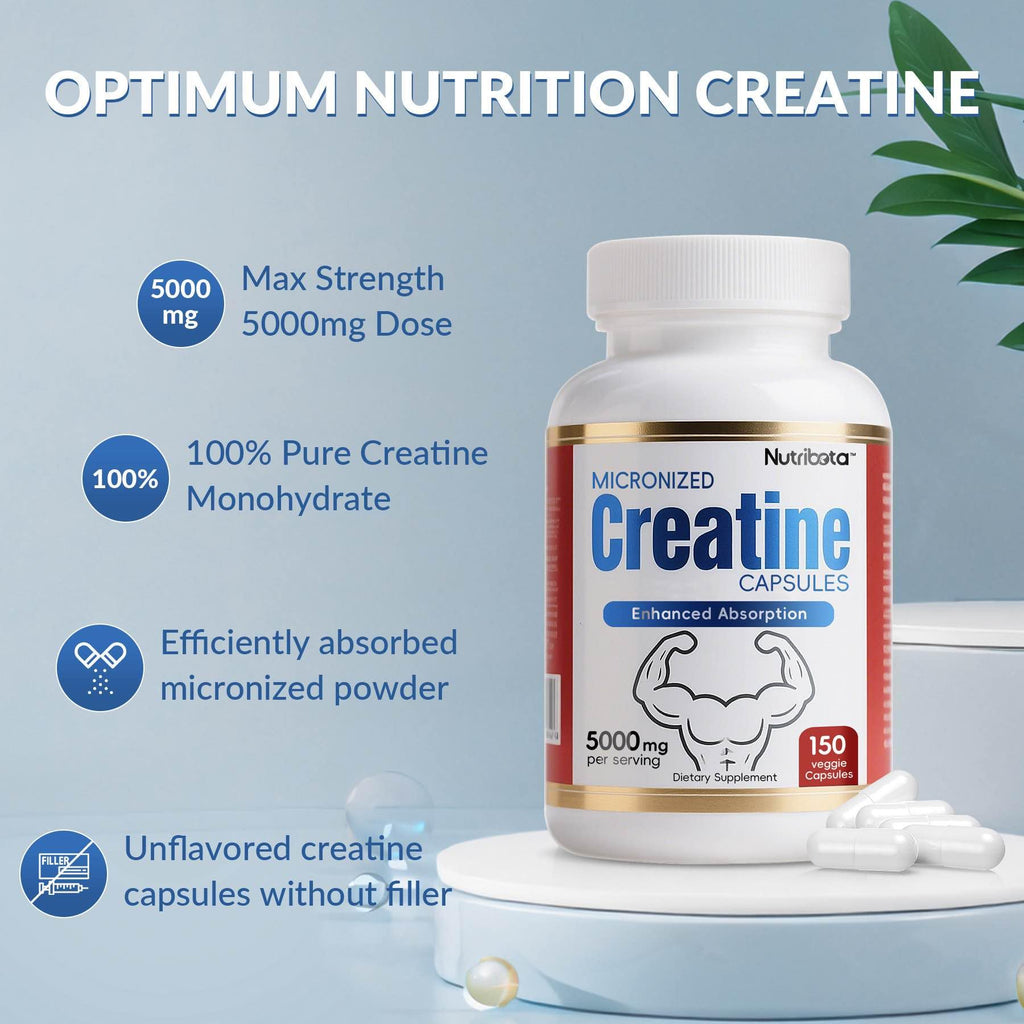 5000mg Micronized Creatine Monohydrate Capsules with Vitamin B12, Vegan, Gluten Free, 150 Count M147