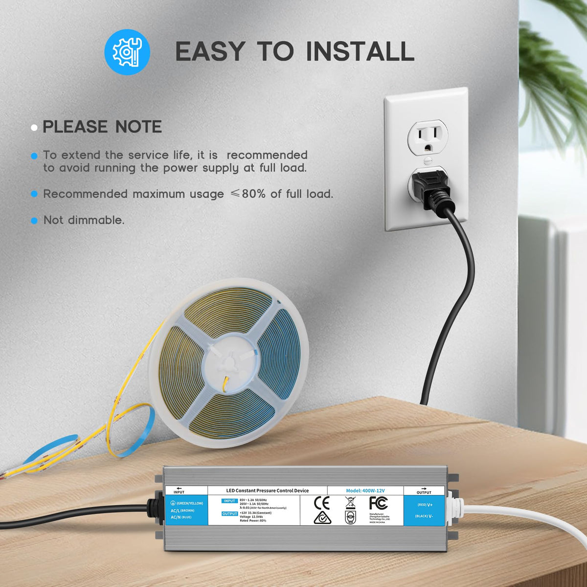 200 Watts Waterproof IP67 LED Driver 85V-265V AC to 12V DC Converter M9345