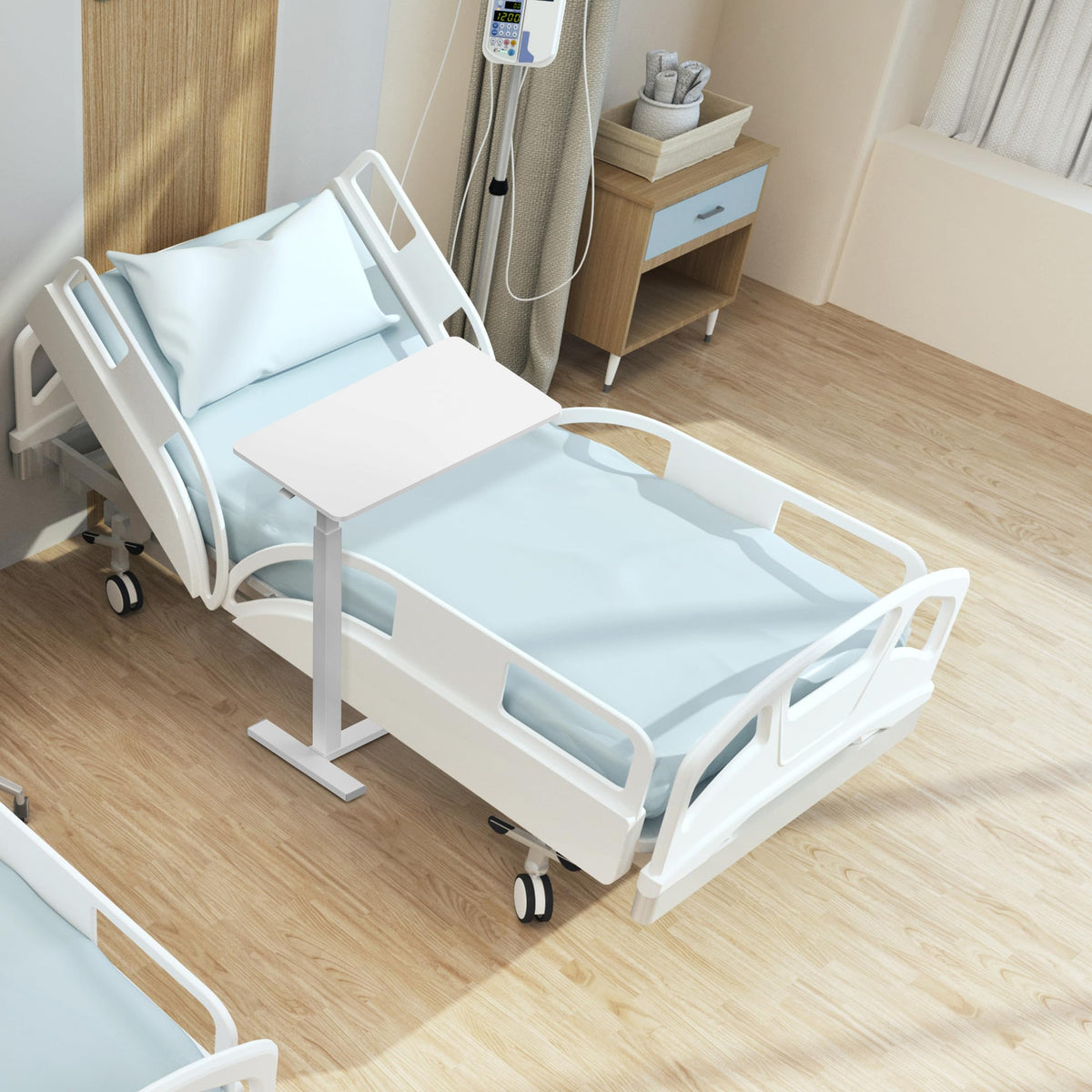 Hospital Over Bed Table with Wheels White R30084