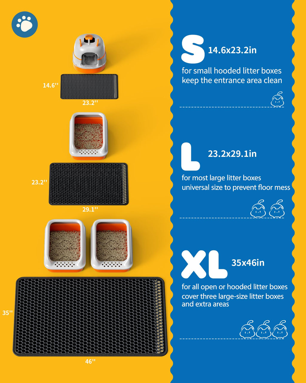 Cat Litter Mat 30 x 24 in Waterproof Non-Slip Black S20658