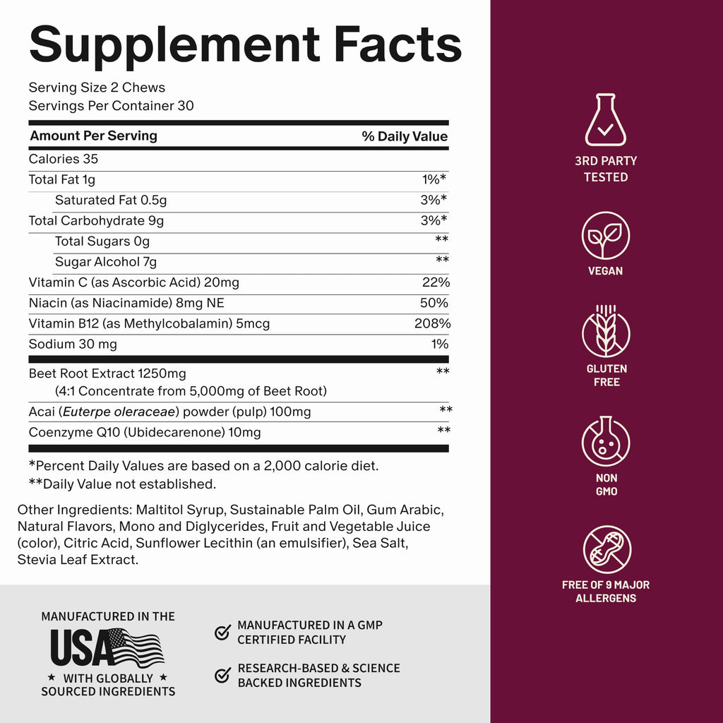 Beet Root Extract & CoQ10 Soft Chews, Mixed Berry, 60 Ct F6834