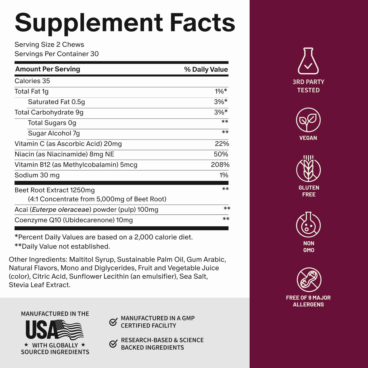 Beet Root Extract & CoQ10 Soft Chews, Mixed Berry, 60 Ct F6834