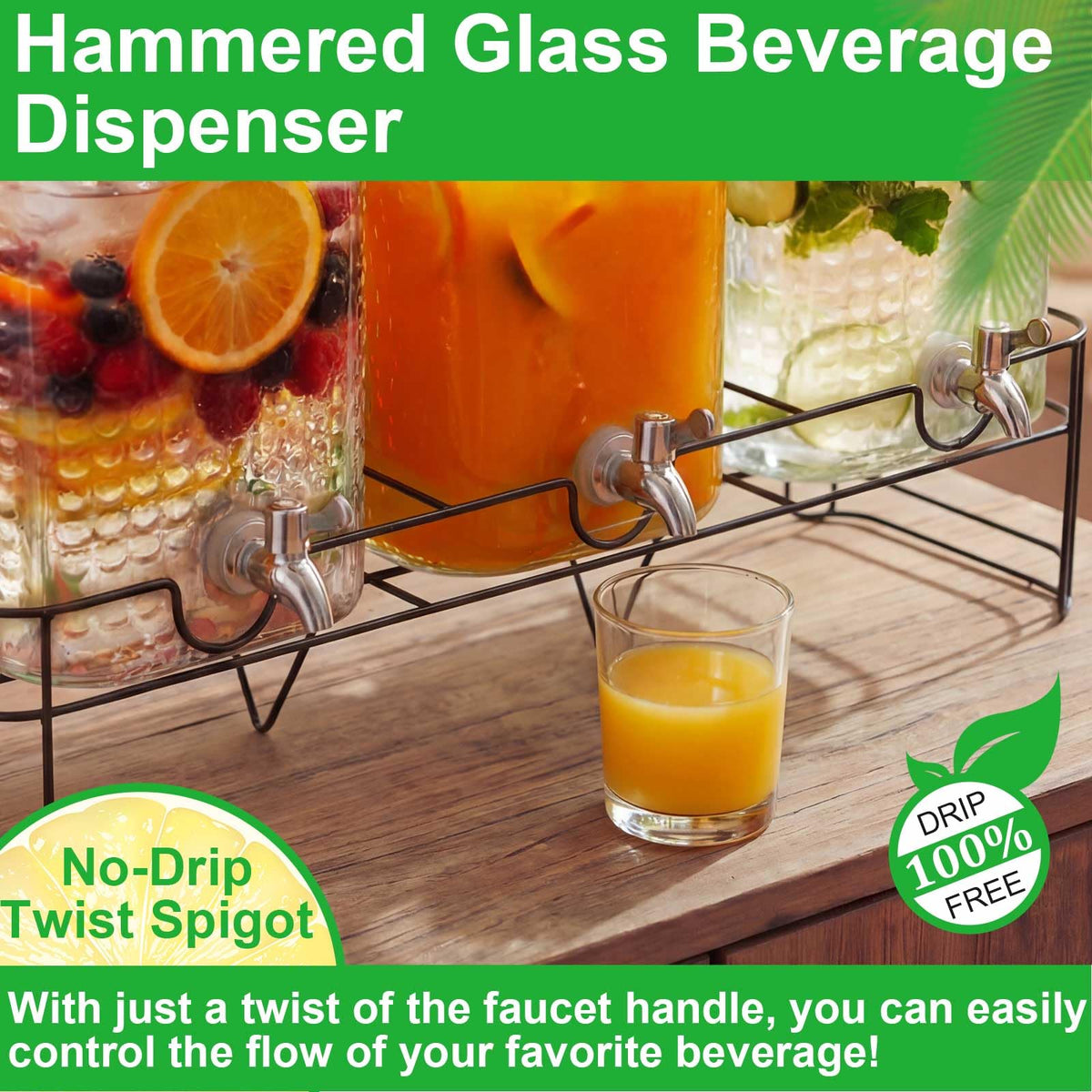 3 Pack 5 Gallon Glass Drink Dispensers with Stand A541502