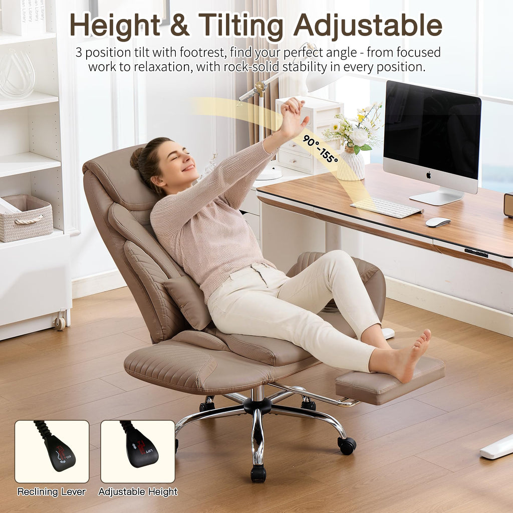 Cross Legged Office Chair with Flip Armrest and Footrest Brown O8750