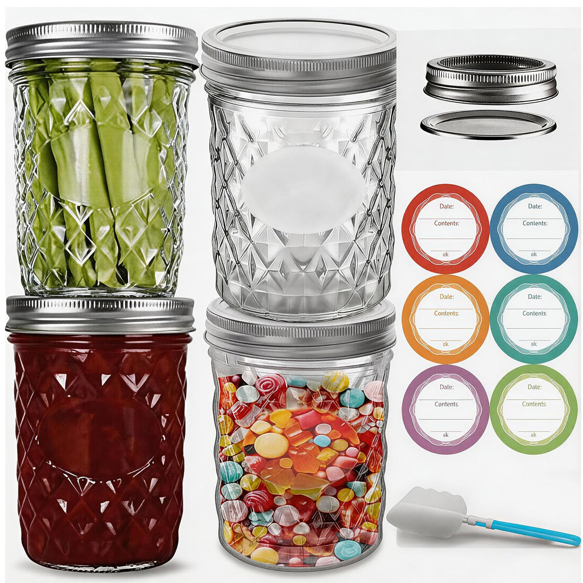 16 oz Wide Mouth Glass Mason Jars with Lids, 4 Pack G364
